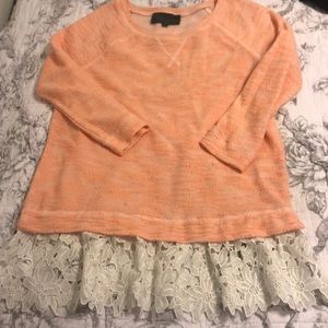Anthropologie 3/4 length sweater with lace bottom